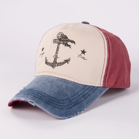 Cappellino Da Baseball In Cotone Distressed Vintage Stampa Ancora Patchwork Cappello Parasole Per Uomo Donna Regolabile
