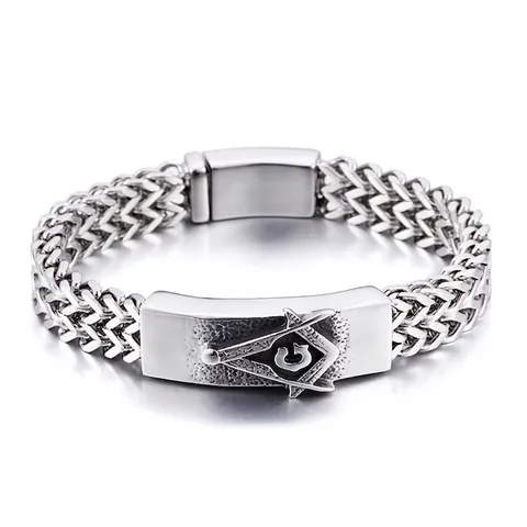 Herren Freimaurer Armband 316L Edelstahl Poliert Gewebte Kette Retro Hip Hop Punk Schmuck
