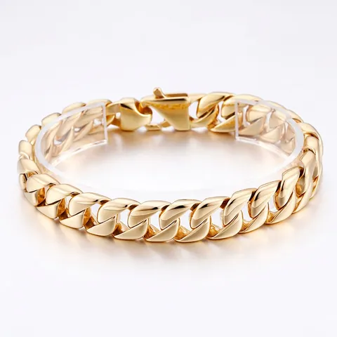 Pulsera De Eslabones Cubanos Para Hombre Acero Inoxidable 316L Baño De Oro 18K Pulido Hip Hop Streetwear Joyería