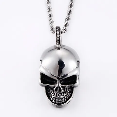 Pendente Teschio Retro Acciaio Inossidabile 316L Stile Punk Rock Gotico Gioielli Per Uomo Accessorio Argentato