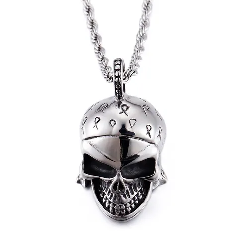 Pendente Teschio Retro Acciaio Inossidabile 316L Stile Punk Rock Gotico Gioielli Per Uomo Accessorio Argentato