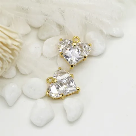 Heart Charms Brass 14K Gold Plated Micro Pave Cubic Zirconia Pendants For DIY Jewelry Making Necklace Bracelet Accessory