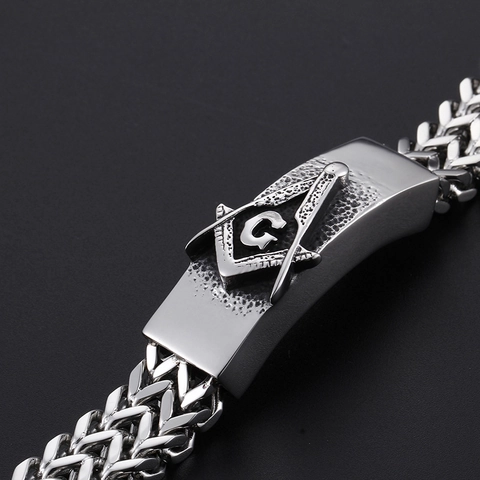 Herren Freimaurer Armband 316L Edelstahl Poliert Gewebte Kette Retro Hip Hop Punk Schmuck