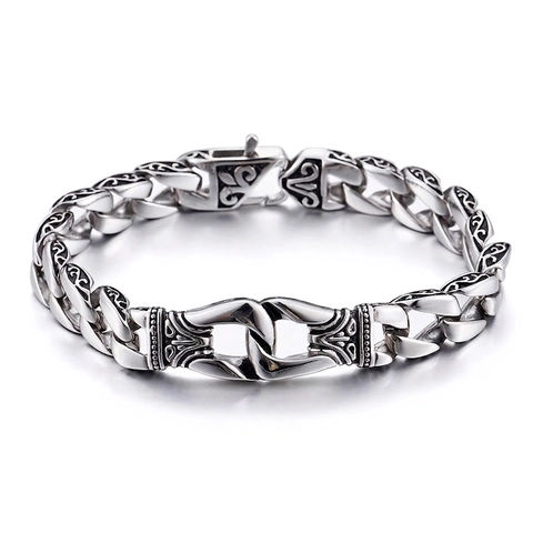 Bracciale Da Uomo In Acciaio Inossidabile Catena Cubana Vintage Motivo Inciso Punk Gothic Gioielli Retro Heavy Metal
