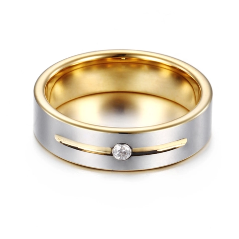 Wolframstahl Ring Zweifarbig Gold Silber Edelstahl Zirkonia Einlage Band Schmuck Für Herren Damen