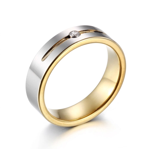 Wolframstahl Ring Zweifarbig Gold Silber Edelstahl Zirkonia Einlage Band Schmuck Für Herren Damen