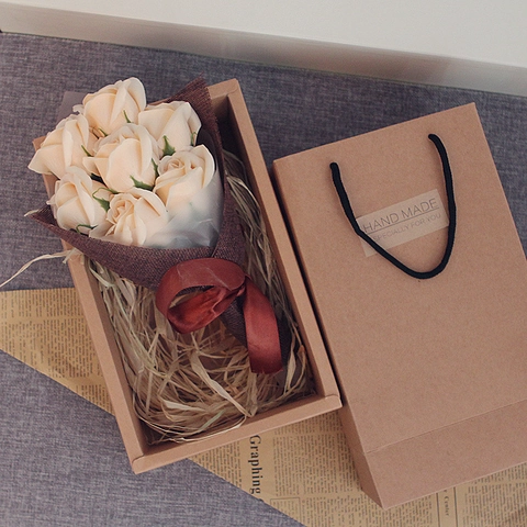 Soap Flower Rose Bouquet Artificial Floral Gift Box And Handbag With Teddy Bear For Valentine Day Birthday Gift