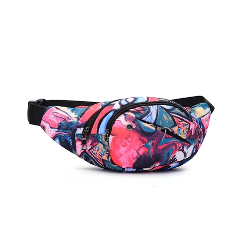 Mode Nylon Gürteltasche Wasserdicht Verstellbarer Gurt Kopfhörerloch Bunter Graffiti Blumendruck Freizeit Reisen
