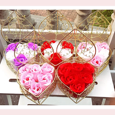 Heart Metal Basket Soap Flower Roses Gift Box For Valentine Day Mother Day Wedding Birthday Decoration Romantic Ornament