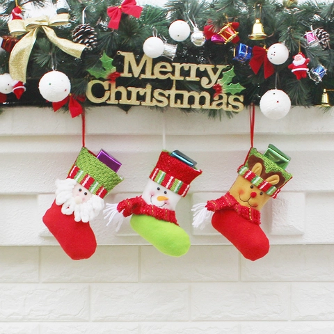 Calze Di Natale Decorazioni Babbo Natale Pupazzo Di Neve Renna Calze Appese Sacchetti Di Caramelle Regalo Camino Decor