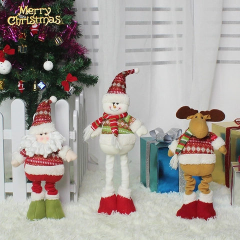 Muñeco De Peluche De Navidad Pierna Telescópica Extensible Papá Noel Muñeco De Nieve Reno Figura Punto Decoración Hogar
