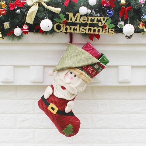 Calza Di Natale Babbo Natale Pupazzo Di Neve Tessuto Non Tessuto Lana Spazzolata Ornamento Appeso Decorazione Natalizia Sacchetto Regalo