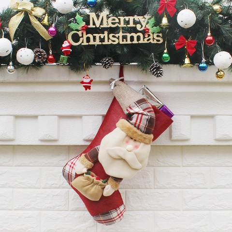 Grote Kerstsokken Cadeauzakjes Linnen Non-Woven Stof 3D Kerstman Sneeuwpop Rendier Feestelijke Open Haard Decoratie