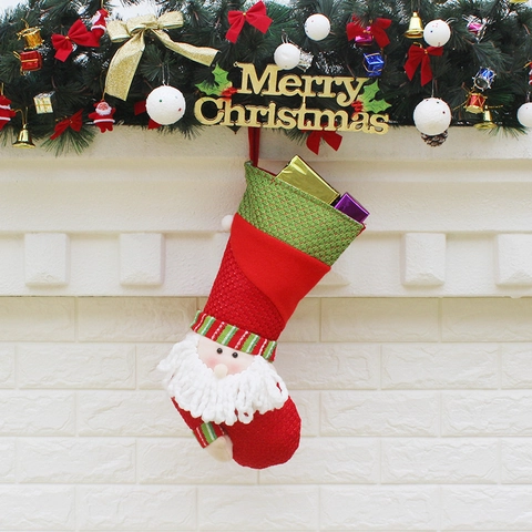 Christmas Stockings Dimensional Santa Snowman Reindeer Knitted Non-Woven Fabric Hanging Fireplace Decor Festive Party