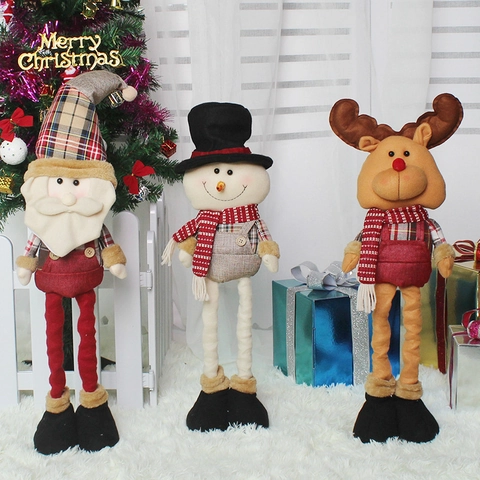 Bambole Di Natale Con Gambe Telescopiche Babbo Natale Pupazzo Di Neve Renna Ornamenti In Piedi Peluche Decorazioni