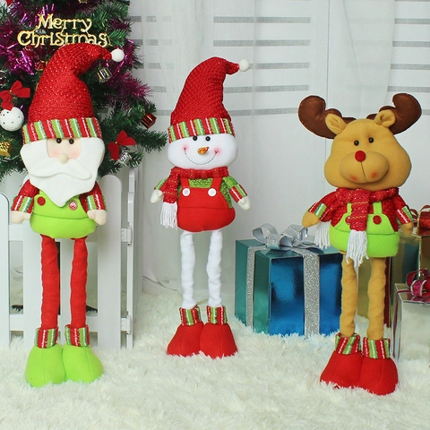 Bambola Peluche Di Natale In Piedi Con Gambe Telescopiche Tessuto Non Tessuto Maglia Babbo Natale Pupazzo Di Neve Renna