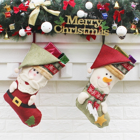Calza Di Natale Babbo Natale Pupazzo Di Neve Tessuto Non Tessuto Lana Spazzolata Ornamento Appeso Decorazione Natalizia Sacchetto Regalo