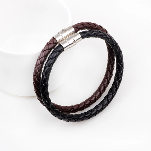 Bracciale In Pelle Intrecciata Da Uomo Con Chiusura Magnetica Trama Serpente Gioielli Classici