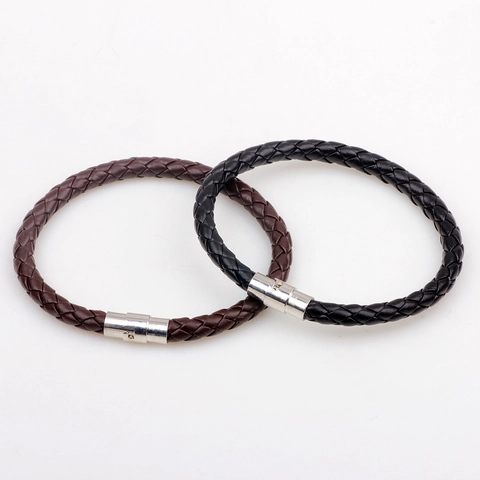 Bracciale In Pelle Intrecciata Da Uomo Con Chiusura Magnetica Trama Serpente Gioielli Classici