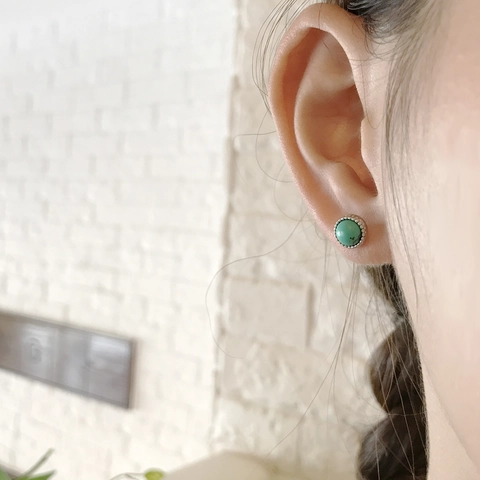 Runde Türkis Ohrstecker Mit 925 Sterling Silber Ohrstecker Vintage Perlenrand Minimalistisch Für Frauen