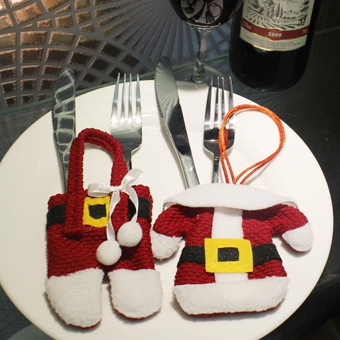 Christmas Cutlery Holders Santa Suit Jacket And Pants Shape Non-Woven Fabric Dinner Table Decoration Party Accessories