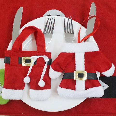 Porte-Couverts De Noël Sac À Couverts Forme Veste Et Pantalon Père Noël Tissu Non Tissé Décoration De Table Dîner De Noël