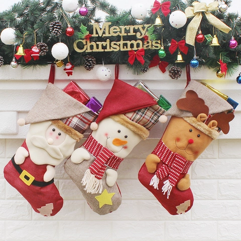 Calze Di Natale Lino Tessuto Non Tessuto 3D Babbo Natale Pupazzo Di Neve Renna Decorazioni Appese