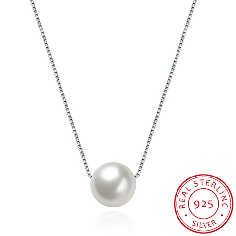 Collar Con Colgante De Perla Artificial Minimalista Plata De Ley 925 Cadena De Caja Joyería Elegante Para Mujer