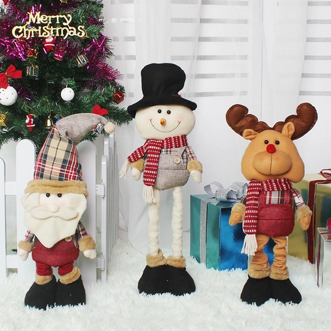 Bambole Di Natale Con Gambe Telescopiche Babbo Natale Pupazzo Di Neve Renna Ornamenti In Piedi Peluche Decorazioni