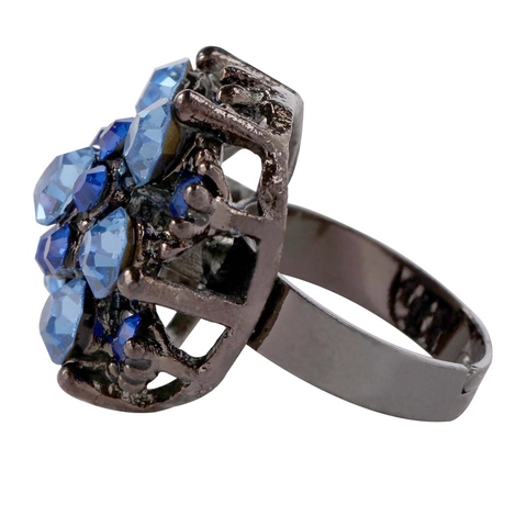 Vintage Flower Cluster Rhinestone Statement Ring For Women Adjustable Open Zinc Alloy Jewelry Retro Cocktail Style