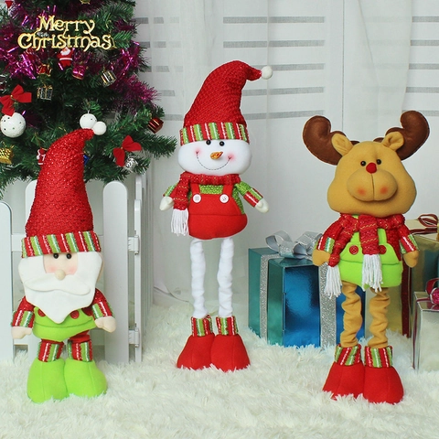 Bambola Peluche Di Natale In Piedi Con Gambe Telescopiche Tessuto Non Tessuto Maglia Babbo Natale Pupazzo Di Neve Renna