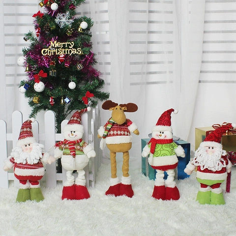 Muñeco De Peluche De Navidad Pierna Telescópica Extensible Papá Noel Muñeco De Nieve Reno Figura Punto Decoración Hogar