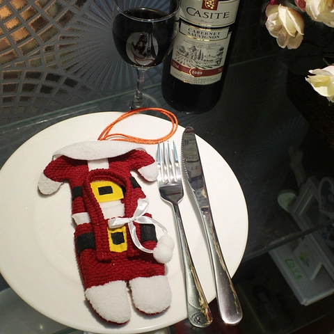 Christmas Cutlery Holders Santa Suit Jacket And Pants Shape Non-Woven Fabric Dinner Table Decoration Party Accessories