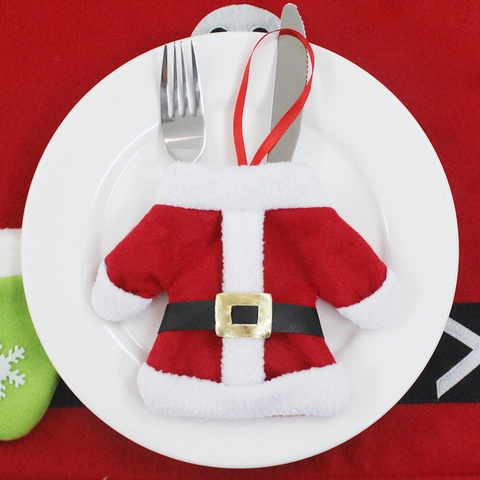 Porte-Couverts De Noël Sac À Couverts Forme Veste Et Pantalon Père Noël Tissu Non Tissé Décoration De Table Dîner De Noël