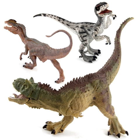 Realistic Dinosaur Model Toys Solid PVC Velociraptor Carnotaurus With Movable Jaw Educational Animal Action Figures For Boys Kids