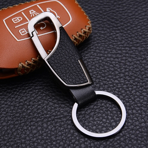 Business Zinc Alloy Genuine Leather Car Keychain For Men Creative Gift Metal Leather Key Ring With Secure Spring Clip