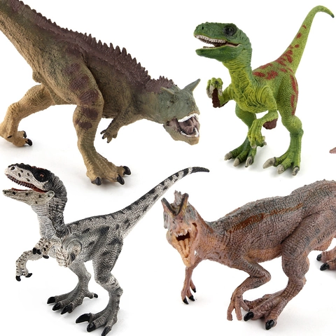 Realistic Dinosaur Model Toys Solid PVC Velociraptor Carnotaurus With Movable Jaw Educational Animal Action Figures For Boys Kids