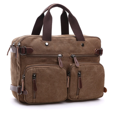 Maletín De Lona Para Hombre Bolso Para Portátil Multi Bolsillos Negocios Viaje Bolso De Mano Bandolera Mochila Retro