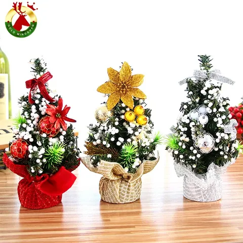 Mini Albero Di Natale Artificiale Decorazione Da Tavolo Piccolo Ornamento Natalizio Con Fiocchi Campanellini Bacche Pigne Per Casa