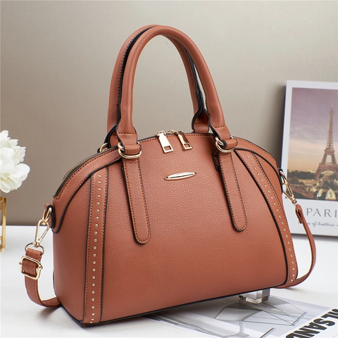 Damen Patchwork PU Leder Handtasche Urban Minimalistisch Nieten Akzent Top Handle Bag Große Kapazität Pendeln Crossbody Tasche Für Frauen