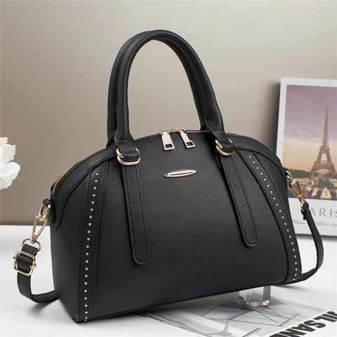 Damen Patchwork PU Leder Handtasche Urban Minimalistisch Nieten Akzent Top Handle Bag Große Kapazität Pendeln Crossbody Tasche Für Frauen