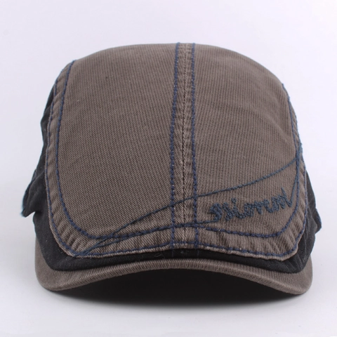 Coppola In Cotone Da Uomo Stile Vintage Britannico Patchwork Berretto Piatto Regolabile Retro Ricamo Lettere