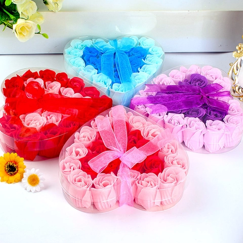 Heart Shaped Soap Rose Flower Gift Box Scented Artificial Petal With Ribbon For Valentine Mother Day Wedding Birthday Gift