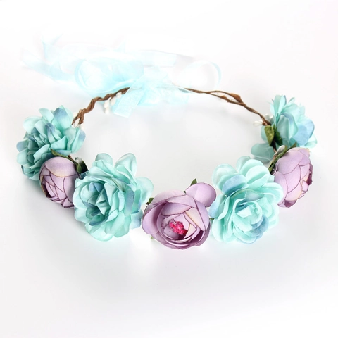Flower Crown Headband Satin Fabric Rose Floral Bridal Headpiece Bohemian Garland With Adjustable Ribbon For Wedding Travel