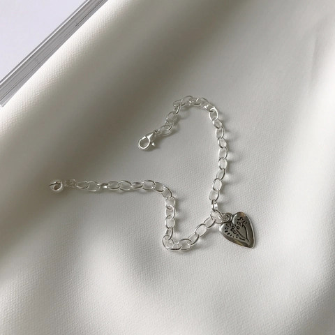 Armband Aus 925 Sterling Silber Mit Herzanhänger Retro O-Gliederkette Schmuck Für Damen