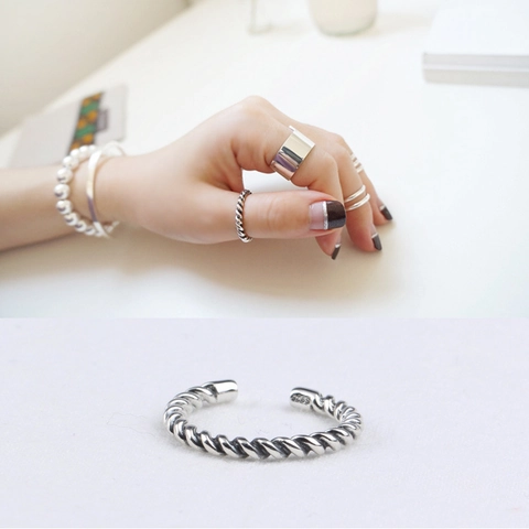 Anillo Abierto Ajustable De Plata De Ley 925 Vintage Trenzado Retorcido Para Mujer Joyería Minimalista