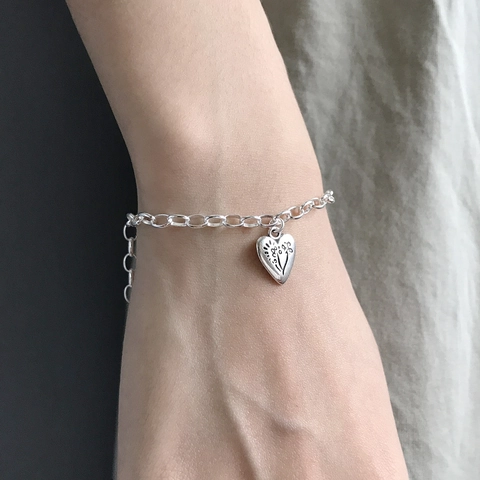 Armband Aus 925 Sterling Silber Mit Herzanhänger Retro O-Gliederkette Schmuck Für Damen