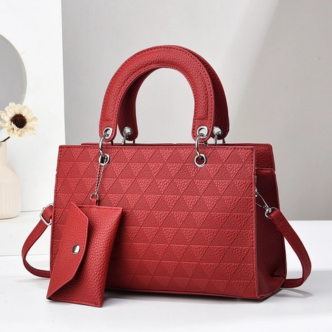 Sac À Main Femmes Simili Cuir Gaufrage Géométrique Triangle Sac Avec Pochette Rétro Sac À Bandoulière Chic