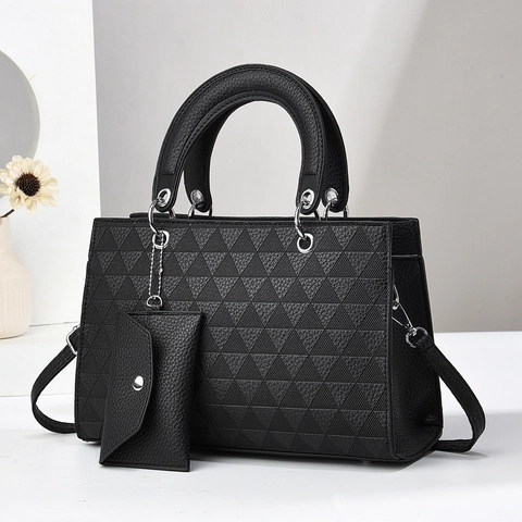 Sac À Main Femmes Simili Cuir Gaufrage Géométrique Triangle Sac Avec Pochette Rétro Sac À Bandoulière Chic