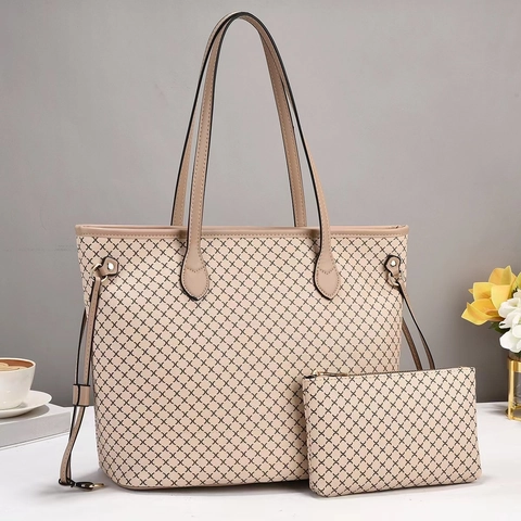 Bolso De Hombro De Cuero PU Con Estampado Geométrico Gran Capacidad Bolso Tote Con Cremallera Y Neceser Bolso Diario